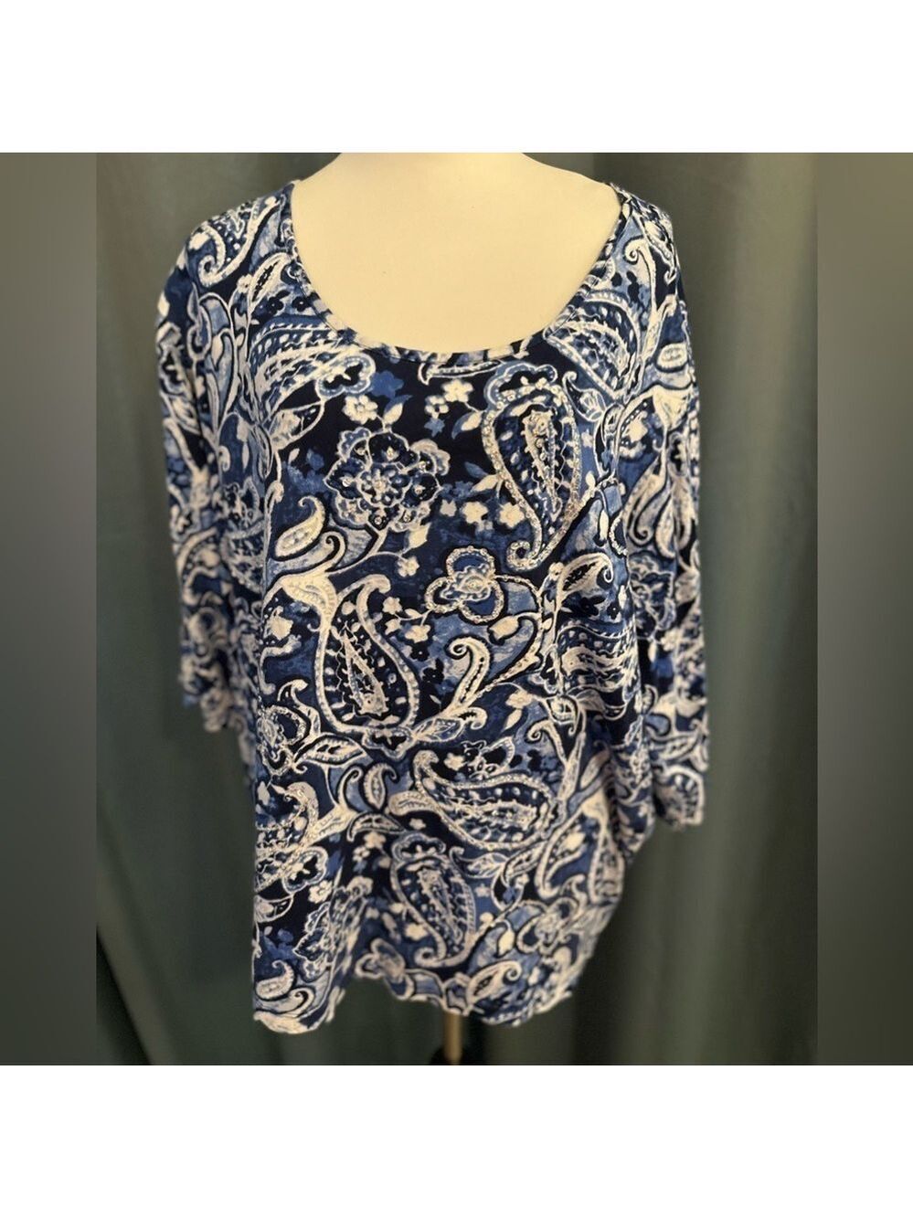 Liz and Me for Catherines Womens 3X Shirt Top Blue Geometrical Pullover S/S